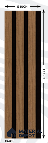 Brown Wooden Louver S5 172 8 ft x 4.9 inch Charcoal Panel - 12 mm | Suitable for Feature Wall, TV Unit & Living Room | Width is Subjected to 5% Variation