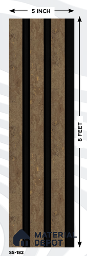 Brown Wooden Louver S5 182 8 ft x 4.9 inch Charcoal Panel - 12 mm | Suitable for Feature Wall, TV Unit & Living Room | Width is Subjected to 5% Variation