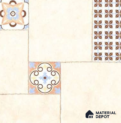 Moroccan Look Floor Tile TL 07794 Madox Crema 2 ft x 2 ft Vitrified Matte Finish Tile - 12 mm |  Random 2 | Suitable for Outdoor Parking, Terrace, Balcony | Please Expect a Slight Variation of Pattern