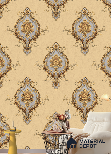 590706 | 9.5 Meter x 21 Inches Damask Look Wallpaper - 55 Sq. Ft.  | Minimum 15% wastage during installation