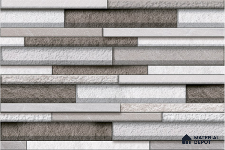 TL 01564 Lead Grey 12 x 18 Inch Sugar Finish Random High Depth Elevation Ceramic Wall Tile - 8 mm