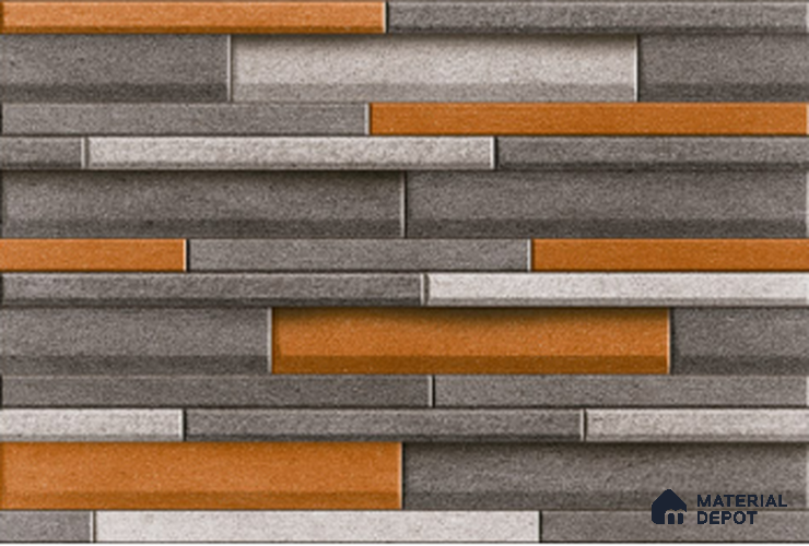 TL 01566 Grey & Walnut Brown 12 x 18 Inch Sugar Finish High Depth Elevation Ceramic Wall Tile - 8 mm