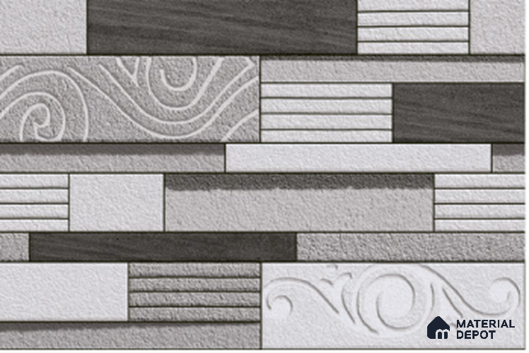 TL 01571 Grey 12 x 18 Inch Sugar Finish Random High Depth Elevation Ceramic Wall Tile - 8 mm
