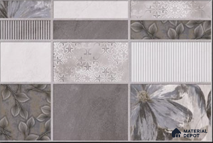 TL 00615 B Highlighter Grey & Silver 12 x 18 inch Matte Finish 3D High Definition Digital Ceramic Wall Tile - 6 mm