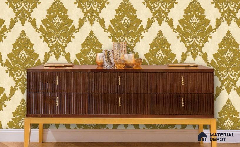 RG7017 | 10 Meter x 20.86 Inches Damask Look PVC Wallpaper - 56.94 Sq. Ft | Minimum 15% wastage during installation