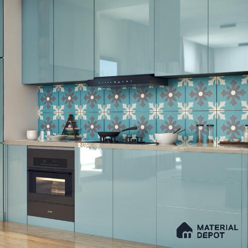 Moroccan Floor & Wall Tile TL 07311 Ocean Motif 1 ft x 1 ft Ceramic Matte Finish - 9 mm | Suitable For Kitchen, Bathroom, Living Area | Please Expect a Slight Variation of Pattern