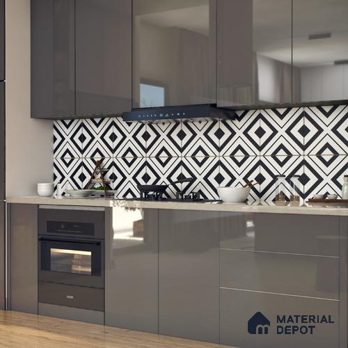 Moroccan Floor & Wall Tile TL 07312 Mono Cross 1 ft x 1 ft Ceramic Matte Finish - 9 mm | Suitable For Kitchen, Bathroom, Living Area | Please Expect a Slight Variation of Pattern