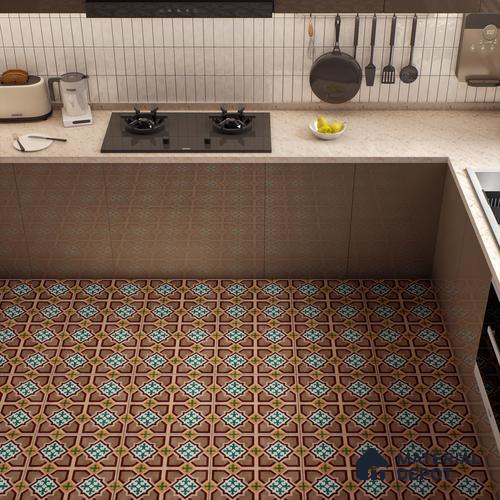 Moroccan Floor & Wall Athangudi Tile TL 07321 Clay Cross 1 ft x 1 ft Ceramic Matte Finish - 9 mm | Suitable For Kitchen, Bathroom, Living Area | Please Expect a Slight Variation of Pattern