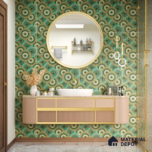 Moroccan Floor & Wall Tile TL 07318 Turquoise Halo 1 ft x 1 ft Ceramic Matte Finish - 9 mm | Suitable For Kitchen, Bathroom, Living Area | Please Expect a Slight Variation of Pattern