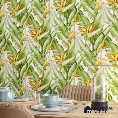 Moroccan Floor & Wall Tile TL 07325 Paradise Leaf 1 ft x 1 ft Ceramic Matte Finish - 9 mm | Suitable For Kitchen, Bathroom, Dining Area | Please Expect a Slight Variation of Pattern
