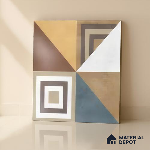 Moroccan Floor & Wall Tile TL 07285 Retro Axis 1 ft x 1 ft Ceramic Matte Finish - 9 mm | Suitable For Kitchen, Bathroom, Living Area | Please Expect a Slight Variation of Pattern