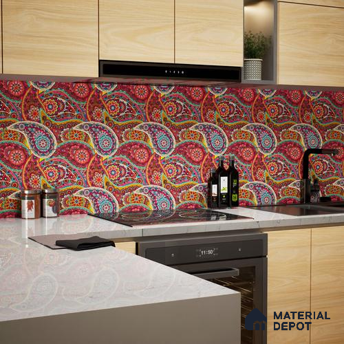 Moroccan Floor & Wall Tile TL 07319 Crimson Bloom 1 ft x 1 ft Ceramic Matte Finish - 9 mm | Suitable For Kitchen, Bathroom, Living Area | Please Expect a Slight Variation of Pattern