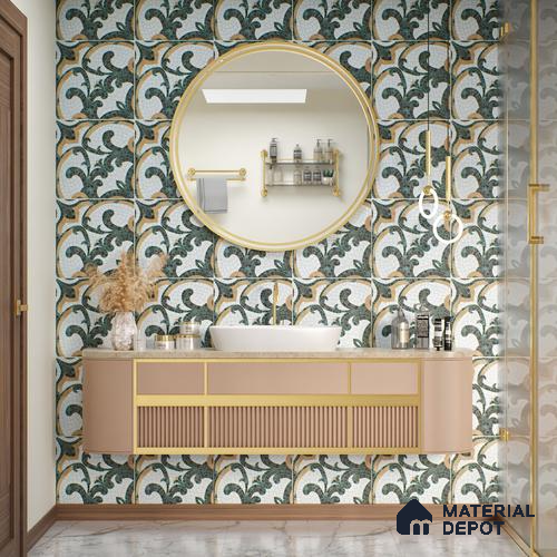 Moroccan Floor & Wall Tile TL 07322 Emerald Arabesque 1 ft x 1 ft Ceramic Matte Finish - 9 mm | Suitable For Kitchen, Bathroom, Living Area | Please Expect a Slight Variation of Pattern