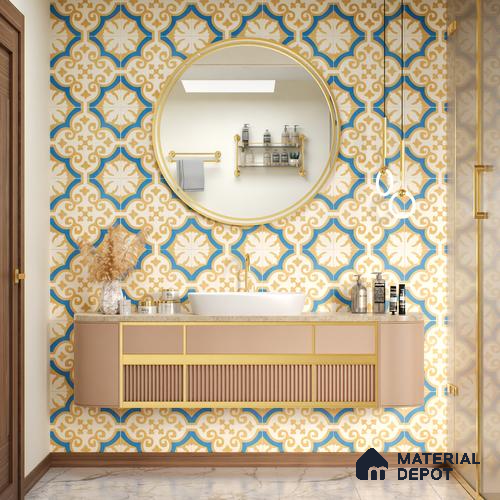 Moroccan Floor & Wall Tile TL 07315 Royal Dune 1 ft x 1 ft Ceramic Matte Finish - 9 mm | Suitable For Kitchen, Bathroom, Living Area | Please Expect a Slight Variation of Pattern
