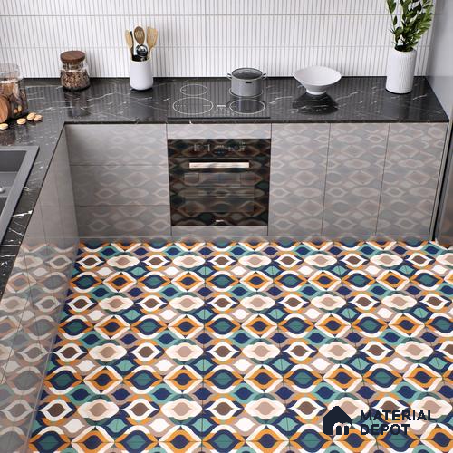 Moroccan Floor & Wall Tile TL 07314 Retro Curve 1 ft x 1 ft Ceramic Matte Finish - 9 mm | Suitable For Kitchen, Bathroom, Living Area | Please Expect a Slight Variation of Pattern
