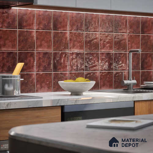 Stone Wall & Floor TL 07175 B Kenzo Cosmo Burgundy 1 ft x 1 ft Glossy Finish Ceramic Tile - 10 mm