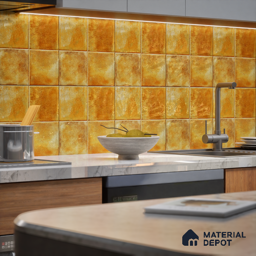 Stone Wall & Floor TL 07175 E Kenzo Cosmo Mustard 1 ft x 1 ft Glossy Finish Ceramic Tile - 10 mm
