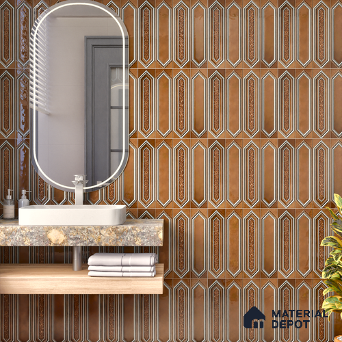TL 07181 E Picket Cosmo Pecan 1 ft x 1 ft Glossy Finish Ceramic Tile - 10 mm