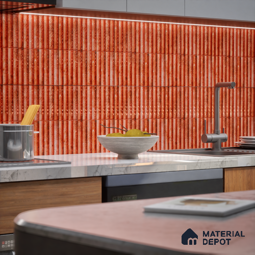 TL 07174 H Bumpy Cosmo Red 1 ft x 1 ft Glossy Finish Ceramic Tile - 10 mm | Please Expect a Slight Variation of Pattern