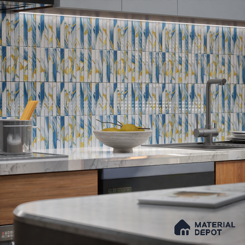TL 07172 Bissel Cosmo Avio 1 ft x 1 ft Glossy Finish Ceramic Tile - 10 mm | Please Expect a Slight Variation of Pattern