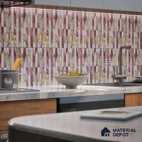 TL 07172 D Bissel Cosmo Damson 1 ft x 1 ft Glossy Finish Ceramic Tile - 10 mm | Please Expect a Slight Variation of Pattern