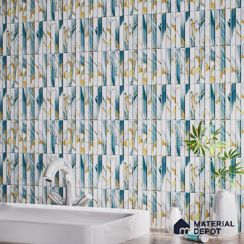 TL 07172 E Bissel Cosmo Denim 1 ft x 1 ft Glossy Finish Ceramic Tile - 10 mm | Please Expect a Slight Variation of Pattern