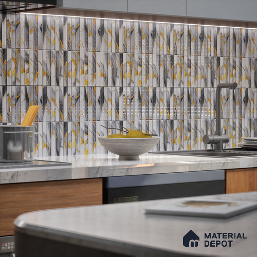 TL 07172 I Bissel Cosmo Raven 1 ft x 1 ft Glossy Finish Ceramic Tile - 10 mm | Please Expect a Slight Variation of Pattern