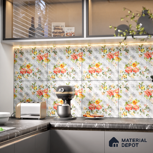 Floral Wall Tile TL 07185 D Brillo Nexo Parco 1 ft x 1 ft Matte Finish Ceramic Tile - 10 mm | Please Expect a Slight Variation of Pattern
