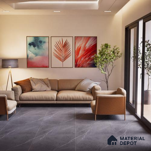 Black Marble Wall & Floor Tile TL 07694   1200x600 mm Vitrified Carving Matte Finish - 9 mm |  | Suitable for Living Room, Bedroom, Bathroom