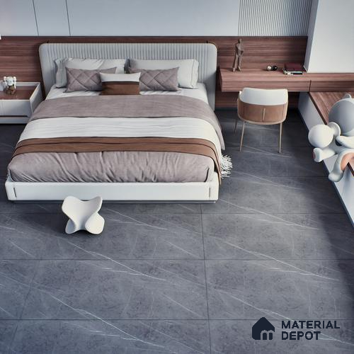Black Marble Wall & Floor Tile TL 07694 1200x600 mm Vitrified Carving Matte Finish - 9 mm | | Suitable for Living Room, Bedroom, Bathroom