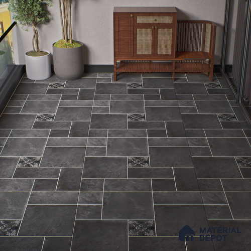 Stone Floor Tile TL 10092 Modulo Dark | 16 x 16 inch - 12 mm thick | Vitrified Anti Skid Matte Finish Heavy Duty Parking Tile | Ideal For Outdoor, High Traffic Areas, Terrace | Pattern Alignment May Vary | 2-3 mm Spacer is Mandatory