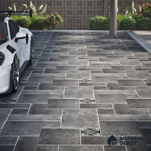 Stone Floor Tile TL 10092 Modulo Dark | 16 x 16 inch - 12 mm thick | Vitrified Anti Skid Matte Finish Heavy Duty Parking Tile | Ideal For Outdoor, High Traffic Areas, Terrace | Pattern Alignment May Vary | 2-3 mm Spacer is Mandatory