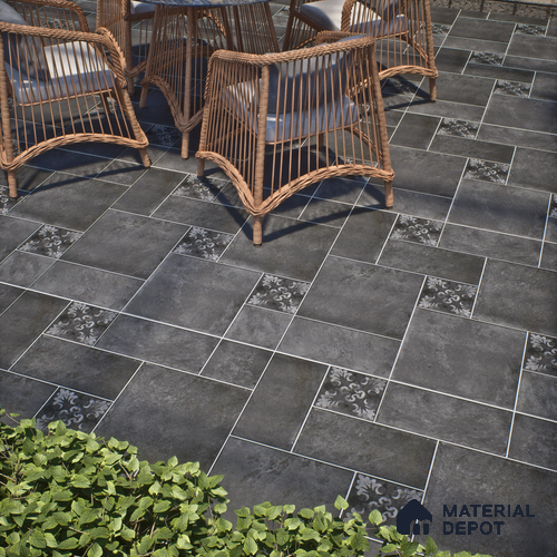 Stone Floor Tile TL 10092 C Modulo Dark 8 x 8 inch Matte Finish Vitrified Anti Skid Tile - 12 mm | Suitable For Balcony, Patio, Outdoor