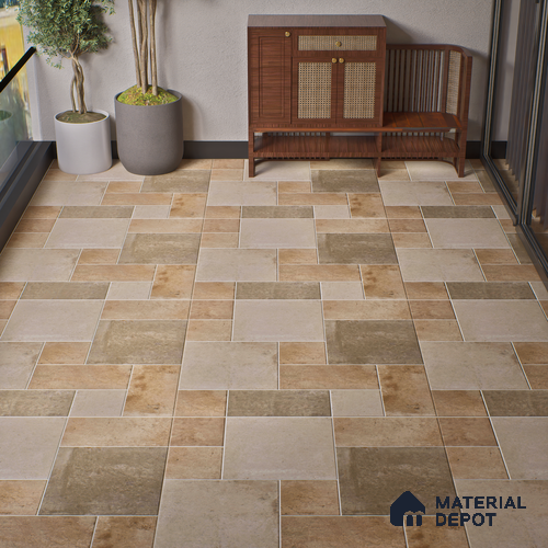 Stone Floor Tile TL 10099 Rust Natural | 16 x 16 inch - 12 mm thick | Vitrified Anti Skid Matte Finish Heavy Duty Parking Tile | Ideal For Outdoor, High Traffic Areas, Terrace | Pattern Alignment May Vary | 2-3 mm Spacer is Mandatory