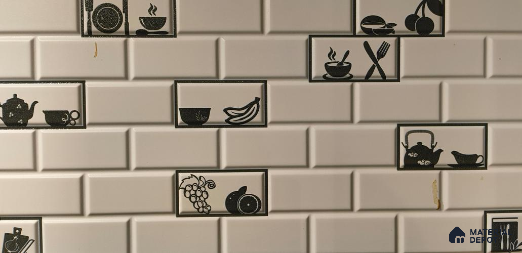TL 04430 Chequered Kettle & Cups 600 x 300 mm Matte Finish Ceramic Wall Tile - 8 mm