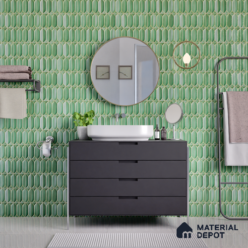 Faux Subway Wall Tile TL 04688 E Capsule Solara Saxon Green 2 ft x 1 ft Ceramic Glossy Finish - 9 mm | Suitable For Kitchen, Bathroom Walls and Backsplashes | Please Expect a Slight Variation of Pattern