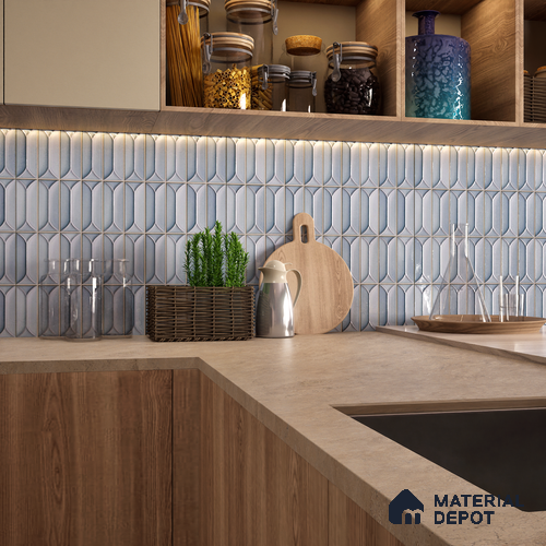 Faux Subway Wall Tile TL 04688 Capsule Solara Fairy Blue 2 ft x 1 ft Ceramic Glossy Finish - 9 mm | Suitable For Kitchen, Bathroom Walls and Backsplashes | Please Expect a Slight Variation of Pattern