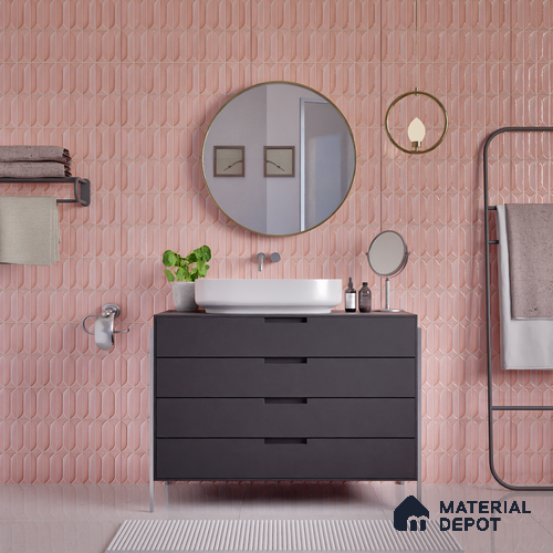 Faux Subway Wall Tile TL 04688 I Capsule Solara Kent Pink 2 ft x 1 ft Ceramic Glossy Finish - 9 mm | Suitable For Kitchen, Bathroom Walls and Backsplashes | Please Expect a Slight Variation of Pattern