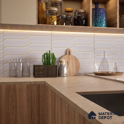Faux Subway Wall Tile TL 04690 C Horizon Capsule Solara Feather White 2 ft x 1 ft Ceramic Glossy Finish - 9 mm | Suitable For Kitchen, Bathroom Walls and Backsplashes | Please Expect a Slight Variation of Pattern