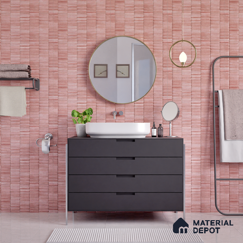 Faux Subway Wall Tile TL 04689 D Pencil Kitkat Solara Pink Palette 2 ft x 1 ft Ceramic Glossy Finish - 9 mm | Suitable For Kitchen, Bathroom Walls and Backsplashes | Please Expect a Slight Variation of Pattern