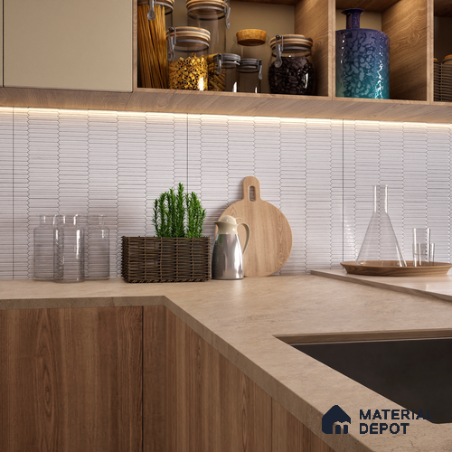 Faux Subway Wall Tile TL 04689 Pencil Kitkat Solara Moonlight Grey 2 ft x 1 ft Ceramic Glossy Finish - 9 mm | Suitable For Kitchen, Bathroom Walls and Backsplashes | Please Expect a Slight Variation of Pattern