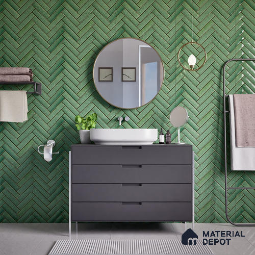 Faux Subway Wall Tile TL 04684 B Herringbone Solara Amery Blue 2 ft x 1 ft Ceramic Glossy Finish - 9 mm | Suitable For Kitchen, Bathroom Walls and Backsplashes | Please Expect a Slight Variation of Pattern