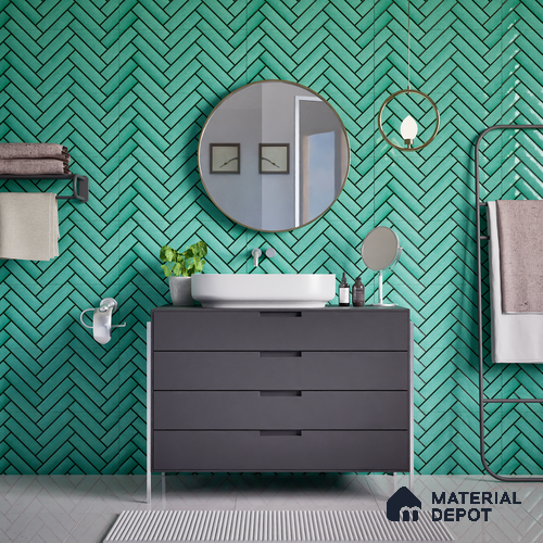 Faux Subway Wall Tile TL 04684 C Herringbone Solara Starwood Blue 2 ft x 1 ft Ceramic Glossy Finish - 9 mm | Suitable For Kitchen, Bathroom Walls and Backsplashes | Please Expect a Slight Variation of Pattern