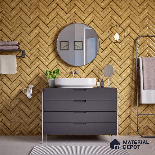 Faux Subway Wall Tile TL 04684 E Herringbone Solara Brown Olive 2 ft x 1 ft Ceramic Glossy Finish - 9 mm | Suitable For Kitchen, Bathroom Walls and Backsplashes | Please Expect a Slight Variation of Pattern