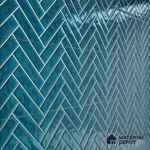 Faux Subway Wall Tile TL 04684 H Herringbone Solara Lake Blue 2 ft x 1 ft Ceramic Glossy Finish - 9 mm | Suitable For Kitchen, Bathroom Walls and Backsplashes | Please Expect a Slight Variation of Pattern