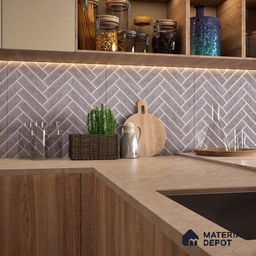 Faux Subway Wall Tile TL 04684 J Herringbone Solara Avorio Crema 2 ft x 1 ft Ceramic Glossy Finish - 9 mm | Suitable For Kitchen, Bathroom Walls and Backsplashes | Please Expect a Slight Variation of Pattern