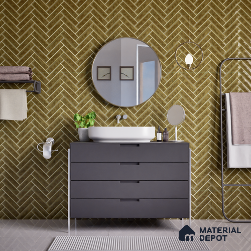 Faux Subway Wall Tile TL 04684 M Herringbone Solara Cocoa Brown 2 ft x 1 ft Ceramic Glossy Finish - 9 mm | Suitable For Kitchen, Bathroom Walls and Backsplashes | Please Expect a Slight Variation of Pattern