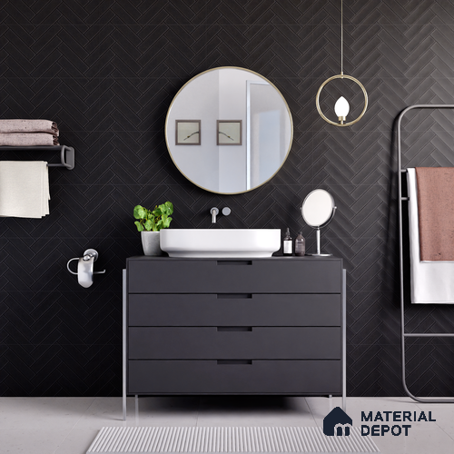 Faux Subway Wall Tile TL 04684 N Herringbone Solara Black Marquina 2 ft x 1 ft Ceramic Matte Finish - 9 mm | Suitable For Kitchen, Bathroom Walls and Backsplashes | Please Expect a Slight Variation of Pattern