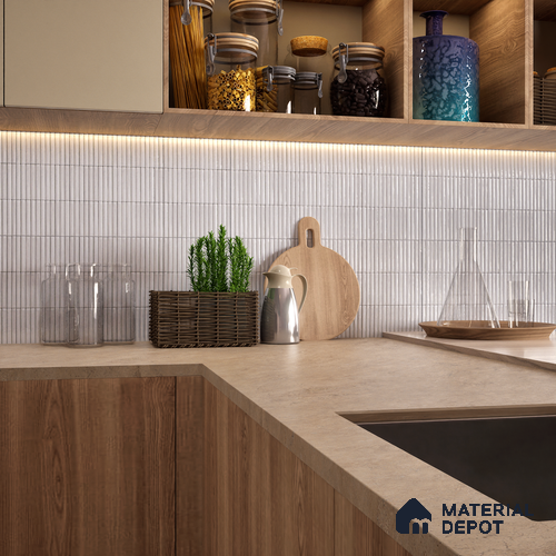 Faux Subway Wall Tile TL 04691 B Vertiline Kitkat Solara Smoke White 2 ft x 1 ft Ceramic Glossy Finish - 9 mm | Suitable For Kitchen, Bathroom Walls and Backsplashes | Please Expect a Slight Variation of Pattern