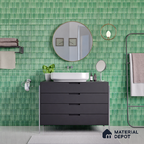 Faux Subway Wall Tile TL 04691 C Vertiline Kitkat Solara Loft Green 2 ft x 1 ft Ceramic Glossy Finish - 9 mm | Suitable For Kitchen, Bathroom Walls and Backsplashes | Please Expect a Slight Variation of Pattern
